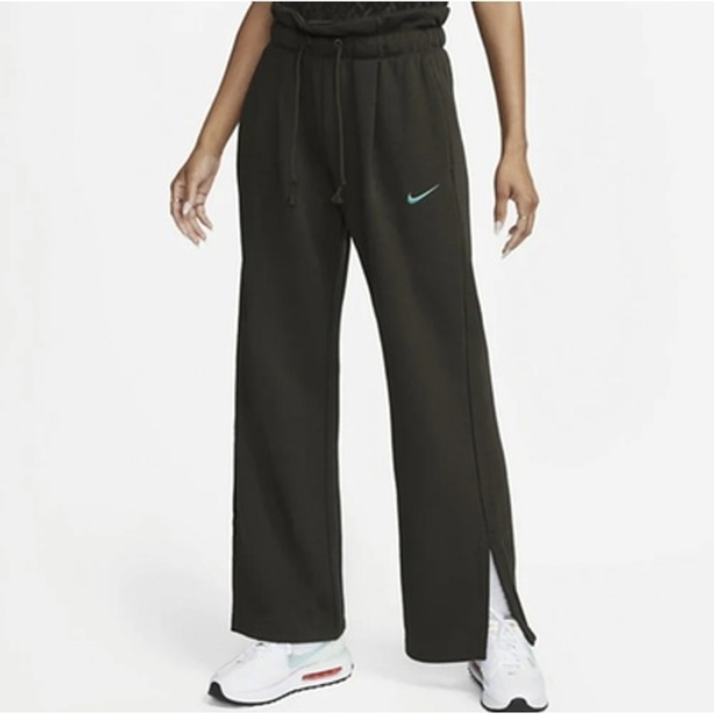 Nike Sweatpants Womens XS Green Straight Leg Slit Hem Lounge Gym French Terry